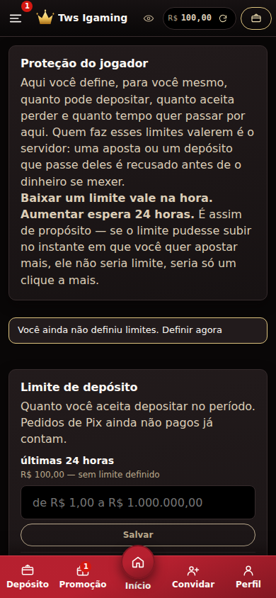 Tela móvel de proteção do jogador e configuração de limites